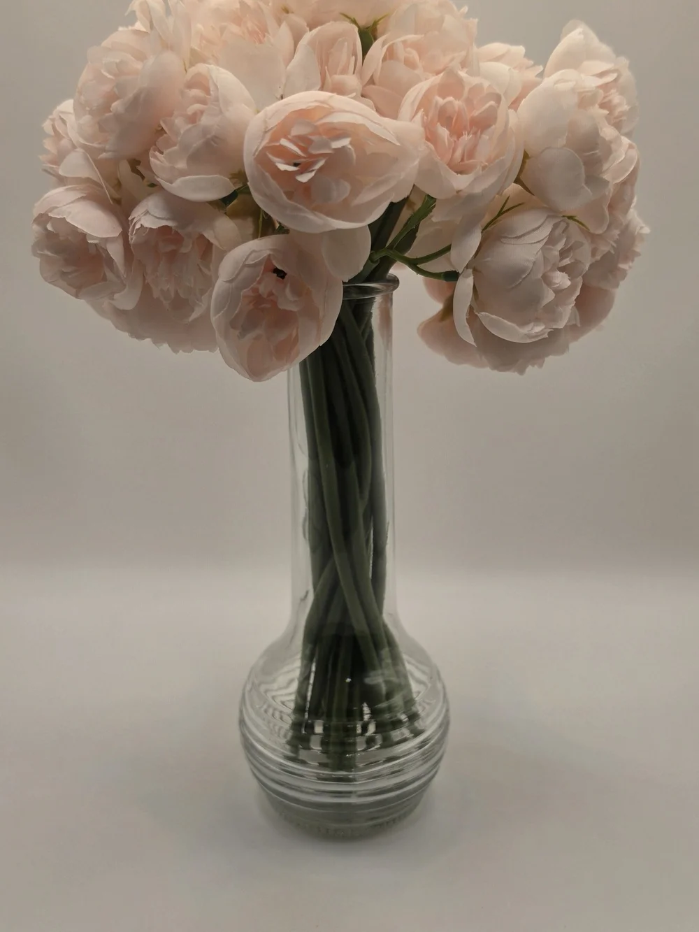 Soft Blush Peony Bouquet in Clear Glass Vase - Home Accents